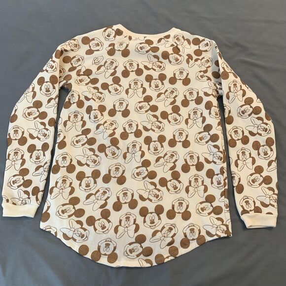 Disney Mickey Mouse Shirt Youth Large 11-13 Brown All Over Print Long Sleeve - Picture 5 of 6